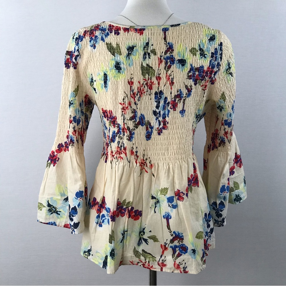 Jane and Delancey 100 % Cotton Floral Peplum Elastic Smocked Top Size S - Picture 5 of 13